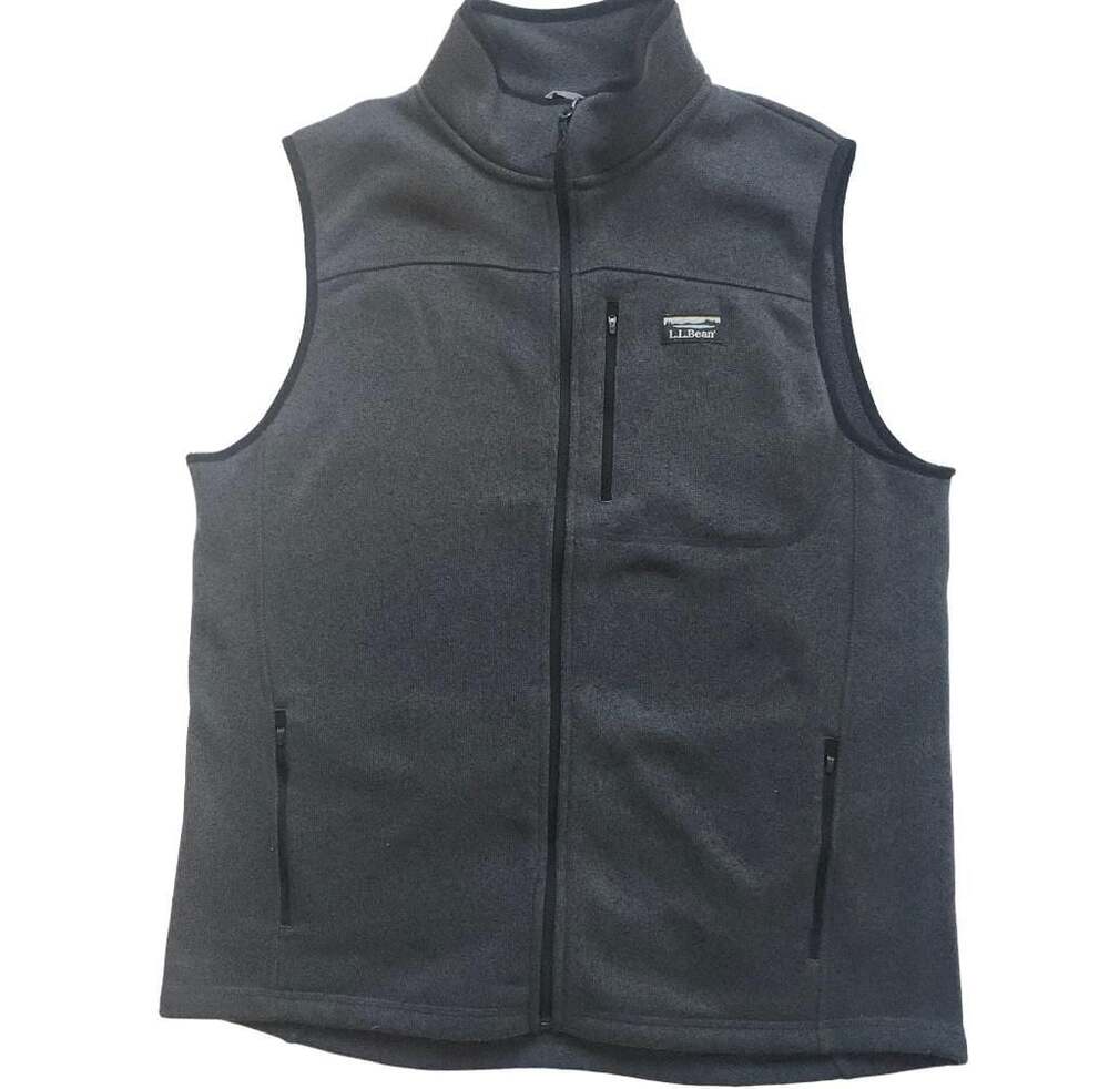 L.L. Bean Sweater Fleece Vest Men's L Tall Gray Full Zip Mock Neck
